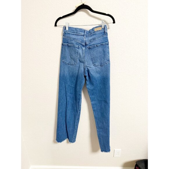 Le Jean Column Jean High Rise Wide Leg Raw Hem Cotton Stretch Blue Size 26 - Picture 3 of 8